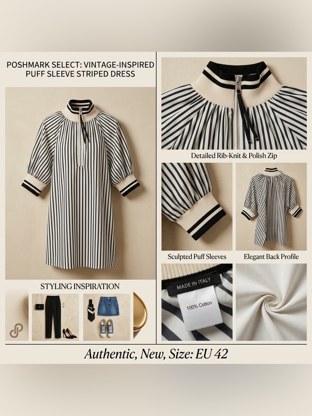 Black & White Striped Oversized Quarter Zip Tunic Top – Medium